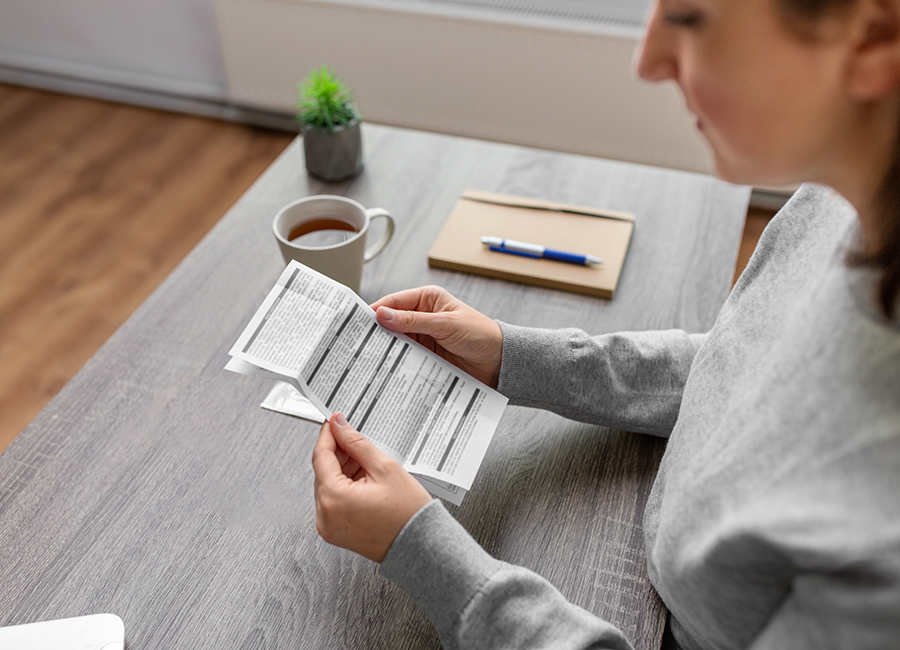 Woman reading test instructions